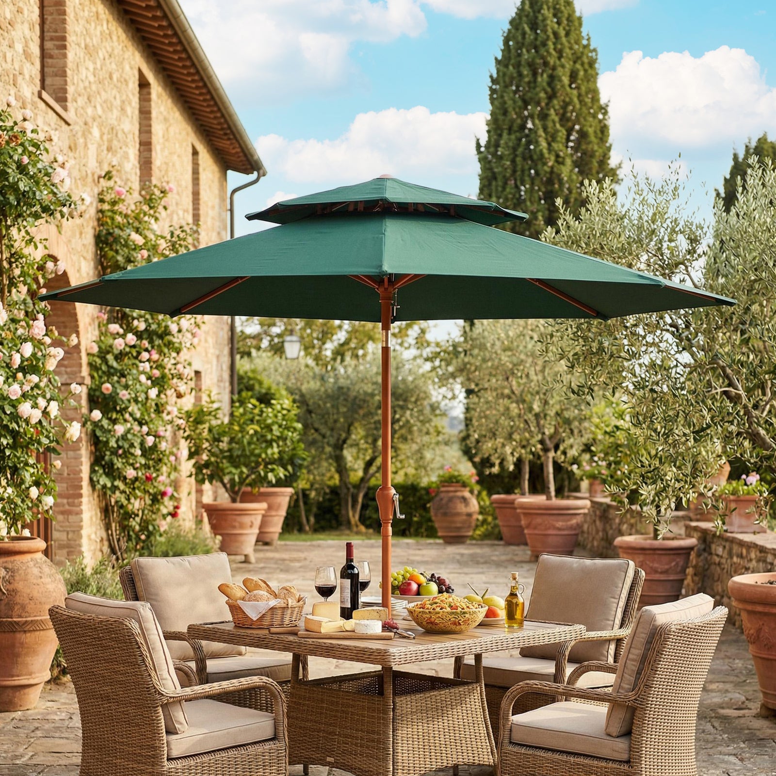 2.7 M Garden Parasol With Double Top | Green