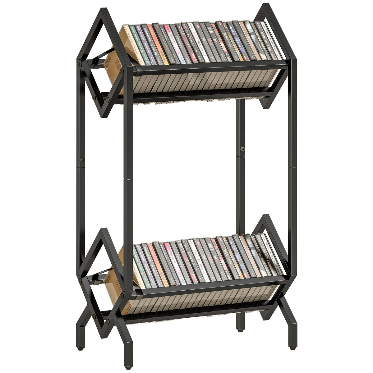 HOMCOM 50 Cd Storage Rack, 2-tier Metal Display Rack For Cds, Dvds, Black