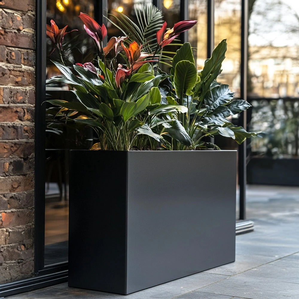 Long Zinc Galvanised Tall Trough Planter | 90cm x 30cm x 60cm | Matte Black