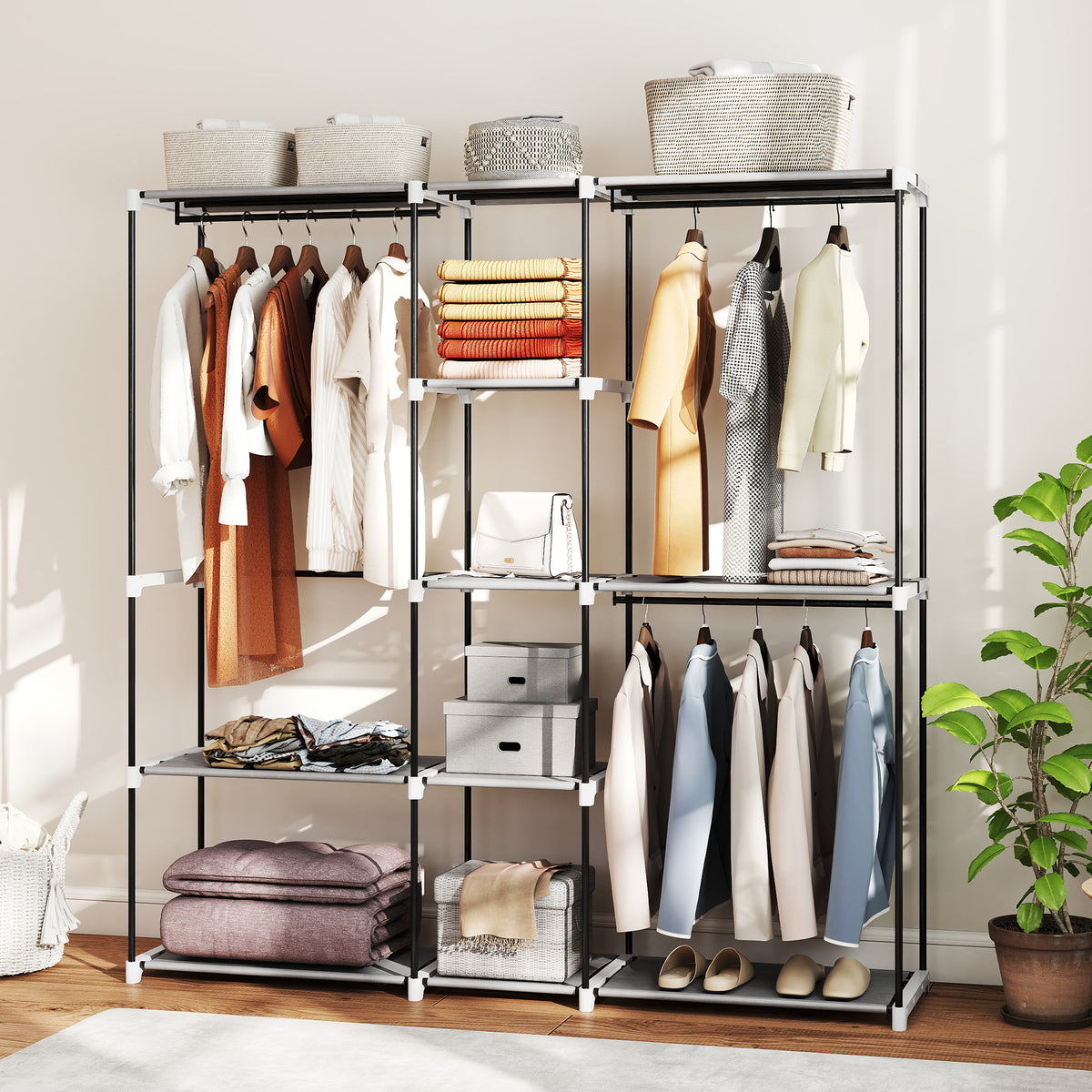 HOMCOM Open Portable Wardrobe, Clothes Rack With 8 Shelves