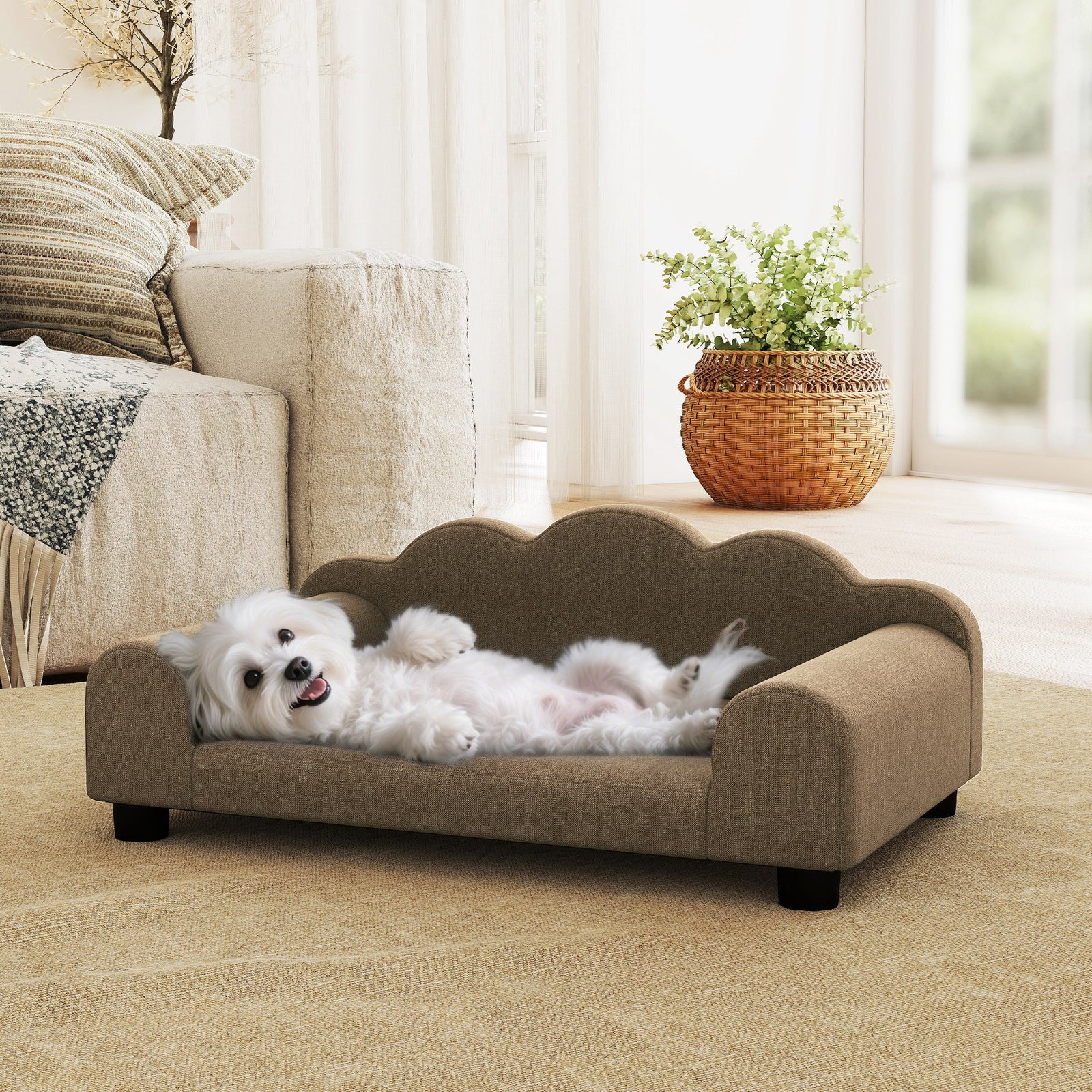 Dog Sofa Bed, Cat Sofa With Backrest, Armrest, For Small Dogs | Brown