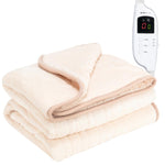 Heated Electric Throw 9h Timer 9 Heat Setting Shearling Fleece Blanket | Single | Beige