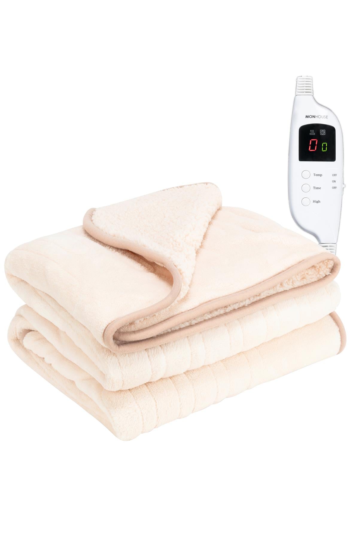 Heated Electric Throw 9h Timer 9 Heat Setting Shearling Fleece Blanket | Single | Beige