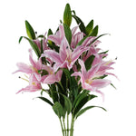 Pack Of 6 X 100cm Large Pink Lily Stem - 18 Flowers