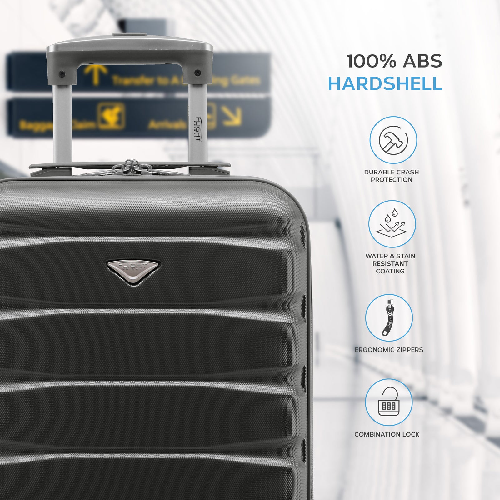 55x35x20cm Cabin Carry On Suitcase Hard Shell Overhead Luggage 100+ Airlines Approved | Cabin | Charcoal