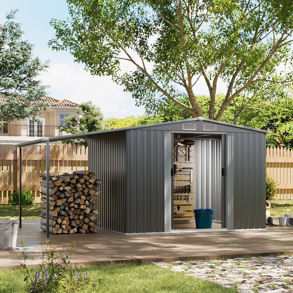 8.14 ft x 6.8ft Outdoor Metal Storage Shed With Extended Roof