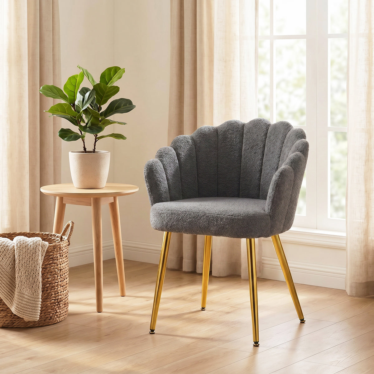 HOMCOM Petal-back Lounge Chair With Faux Lamb's Wool And Metal Legs
