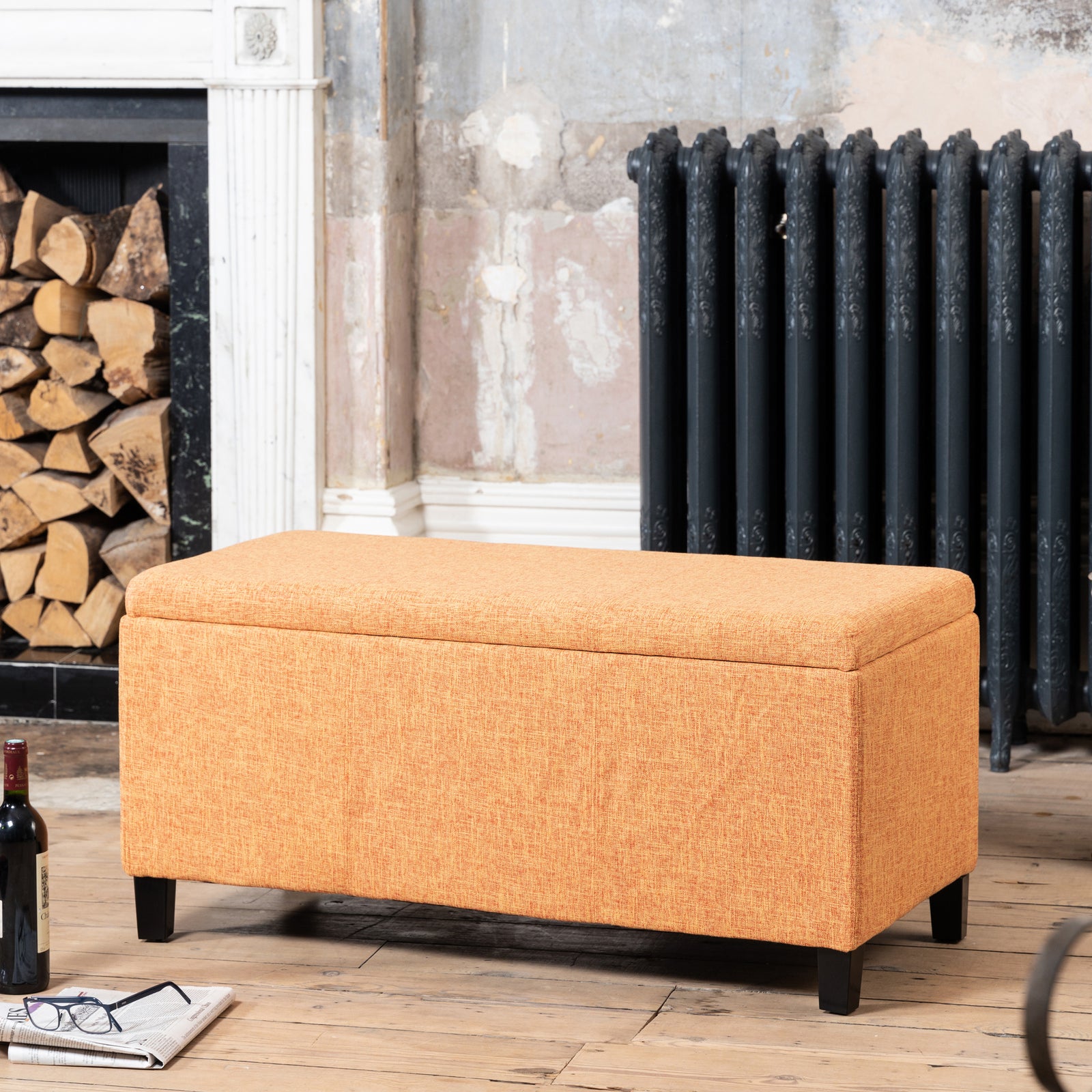 Henbury Fabric Storage Ottoman | Orange