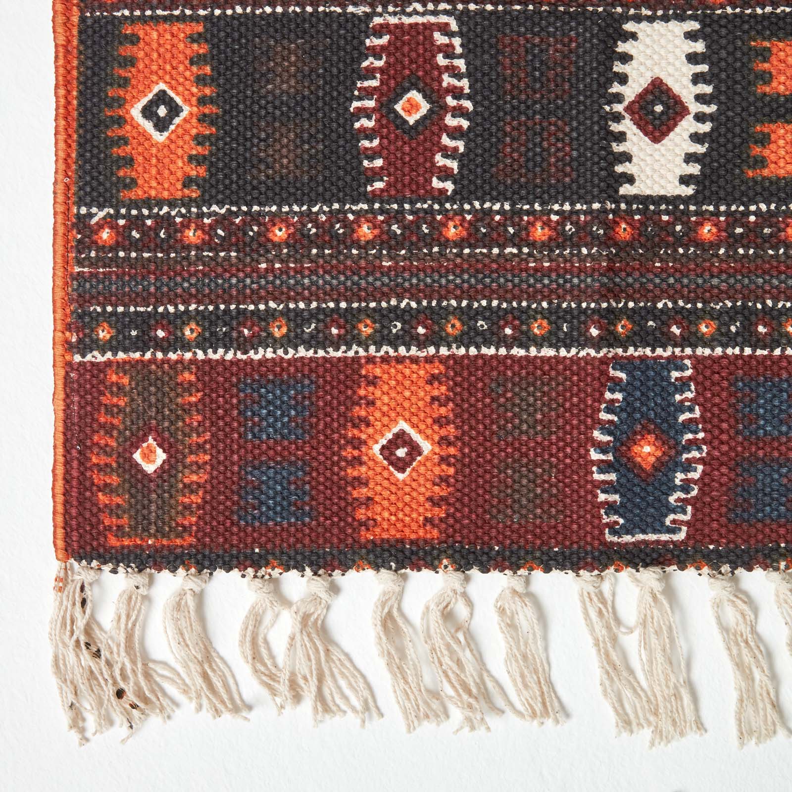 Terracotta, Black And Brown Cotton Kilim Rug | 200cm | Terracotta