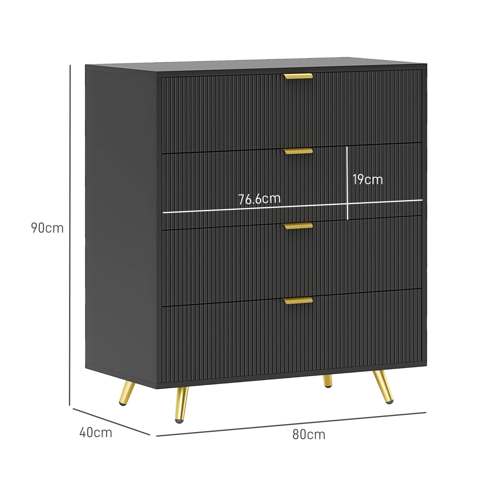 Chest Of Drawers With 4 Drawers For Bedroom, Living Room | One Size | Black