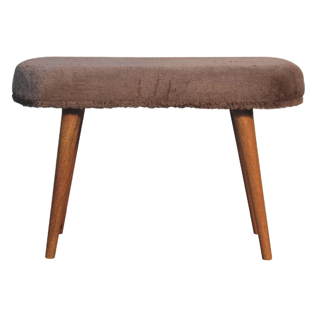Solid Wood Mocha Faux Fur Fabric Bench