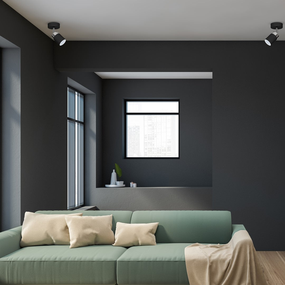 Joker Hand Made Ceiling Lamp In Matt Black With Striking Chrome Detail Featuring Minmalistic Slender Cylinder Shades