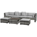 7 Pieces Rattan Set W/ Sofa, Shelf, Table, Cushions