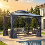 3 x 3.6m Hardtop Patio Gazebo with Curtains, Double-Tier Roof, Steel & Aluminium Frame, Outdoor Garden Sun Shelter Canopy, 2.7m High