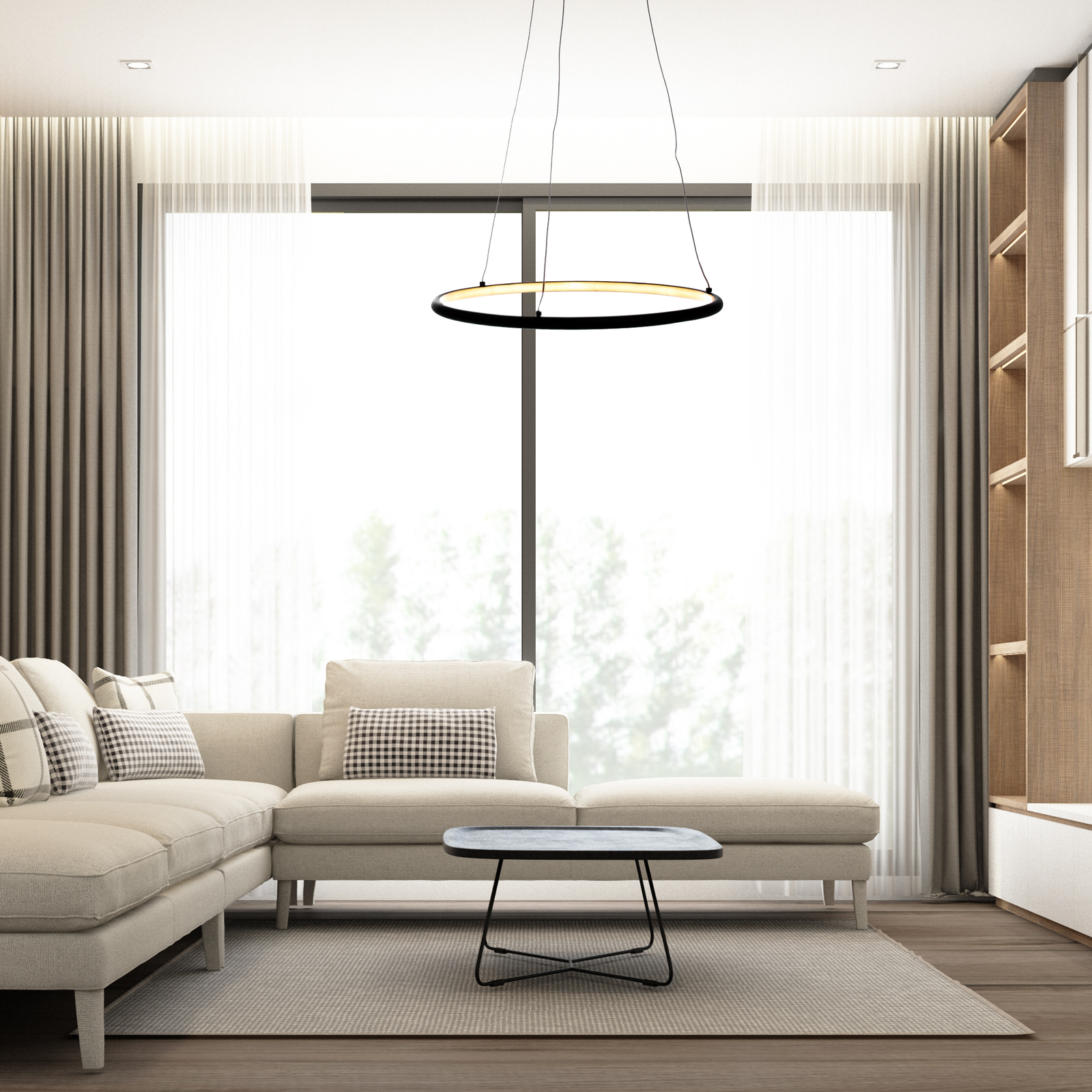 Orion 40cm Led Pendant 22w(100w) Modern Black Circular Design With Highly Efficient Light Source Included