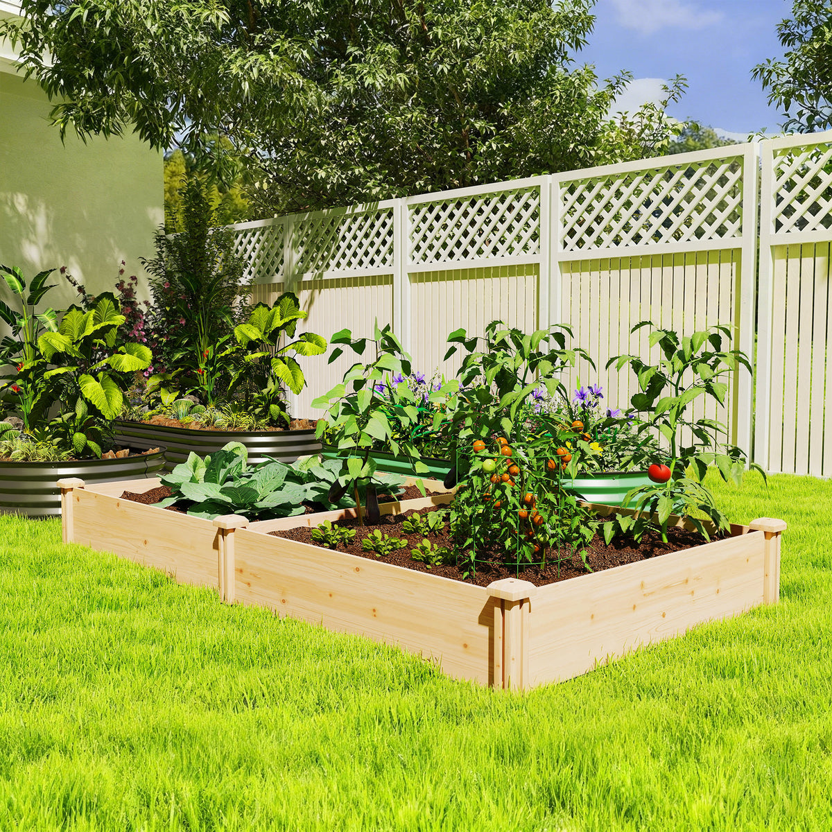 Outsunny Raised Garden Bed, Wooden Planter Box With Divider And Open Bottom
