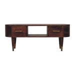 Solid Wood Media Unit, 2 Drawers And Open Slot, Dark Brown