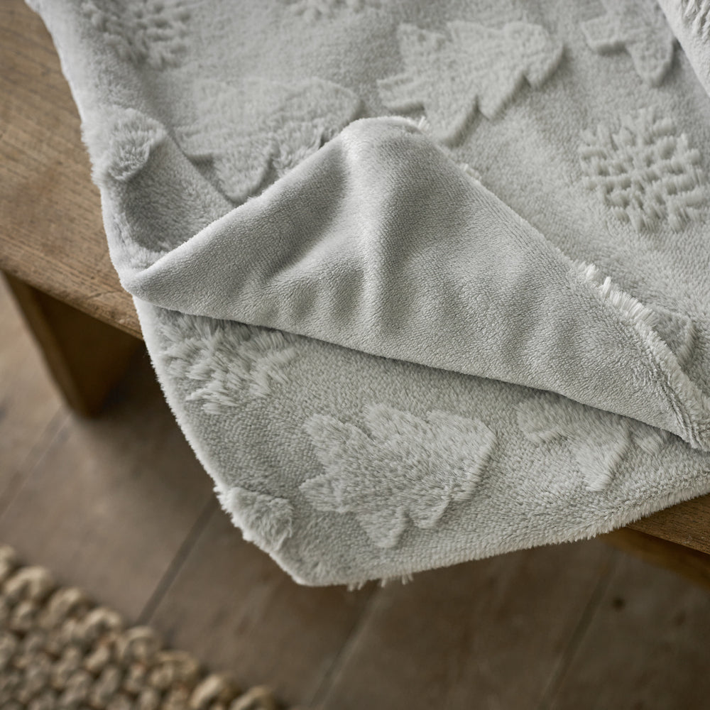 Soft Faux Fur Throw Winter Forest | 130cm x 150cm | Silver