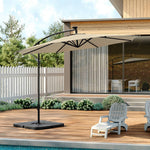 3 M Banana Patio Umbrella Cantilever Garden Parasol With Solar-powered 32 Led Lights, Crank For Opening Closing With Cross Base & Large Fillable Base | One Size | Beige