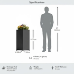 Zinc Galvanised Tall Square Planter | 32cm x 32cm x 75cm