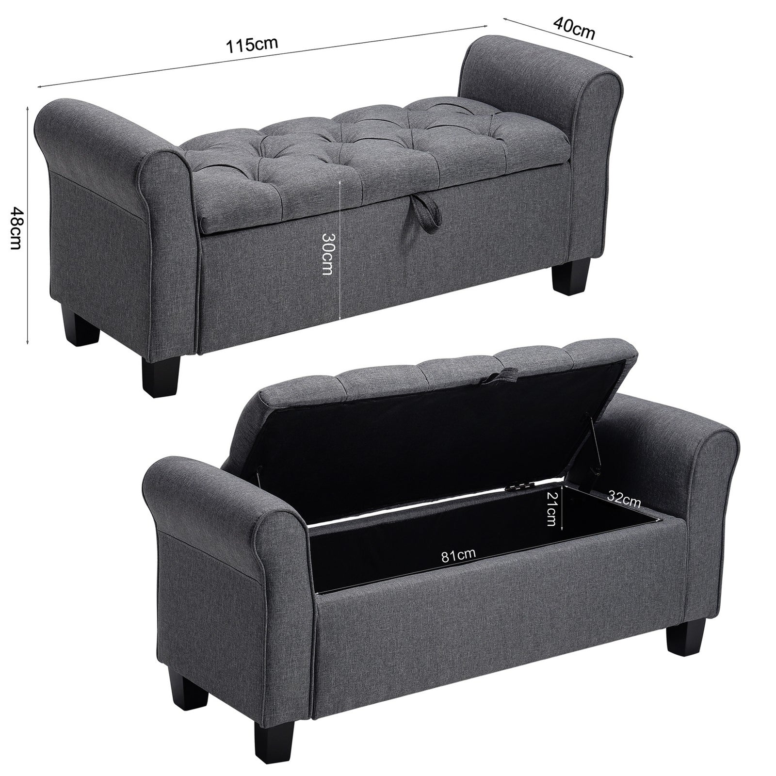 Breeins Modern Linen Upholstered Storage Bench With Armrests