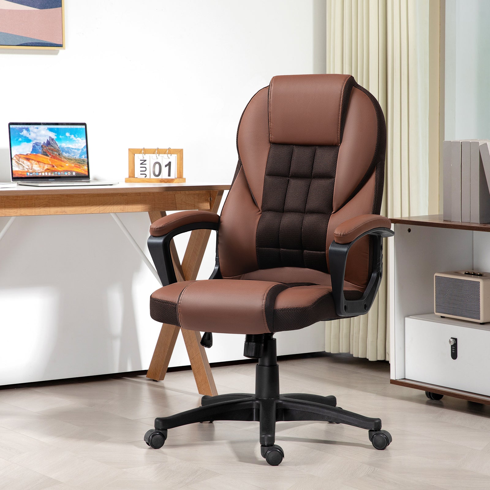 High Back Pu Executive Leather Desk Hair | Brown
