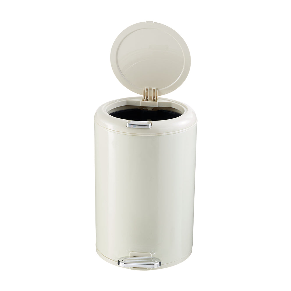 8l Stainless Steel Step-on Trash Can With Lid, Cream White, For Home, Bathroom, And Toilet Use
