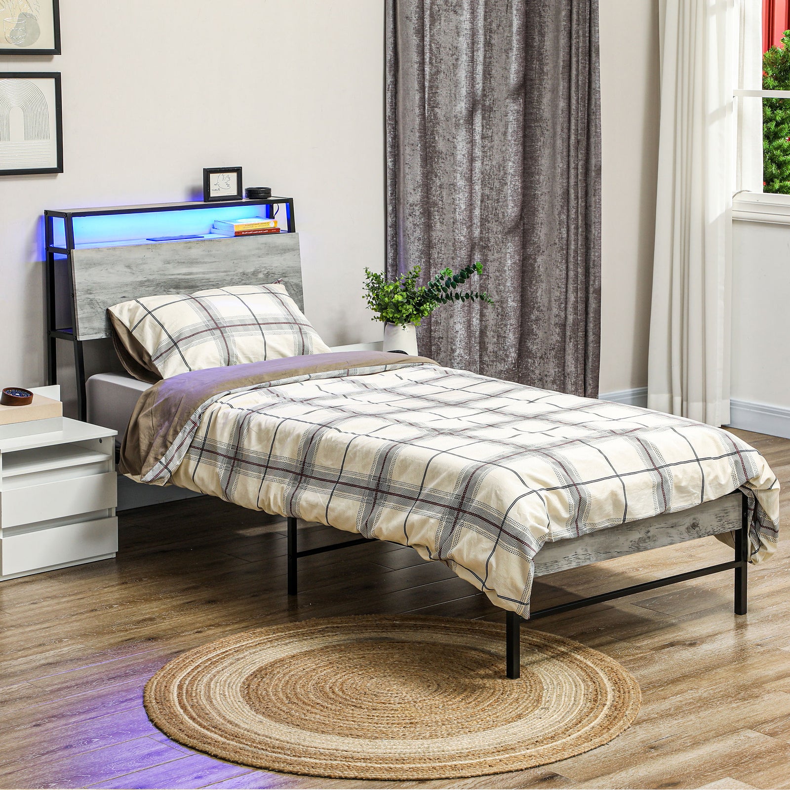 Led Single/double/King Bed Frame With Charging Station | Single