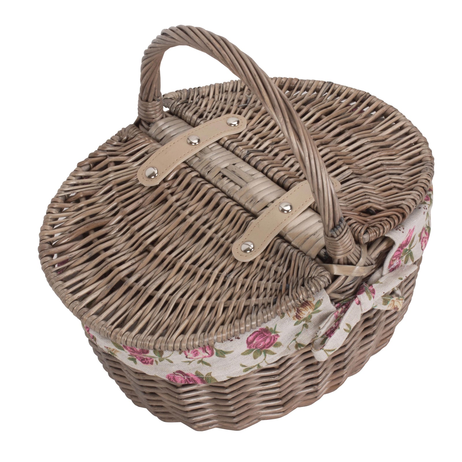 Wicker Small Antique Wash Double Lidded Oval Picnic Basket | Pink