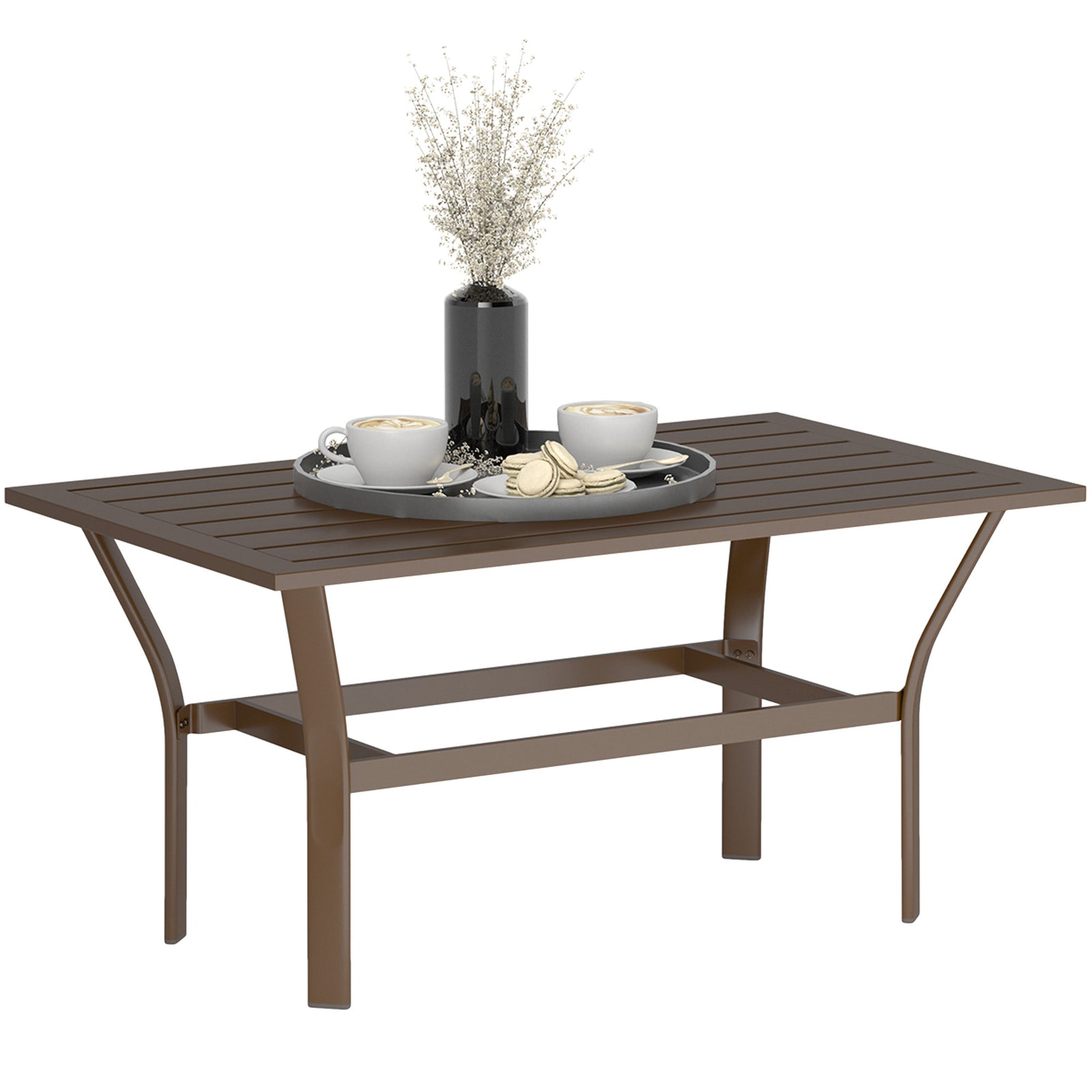 Brown Metal Garden Coffee Table, Slatted