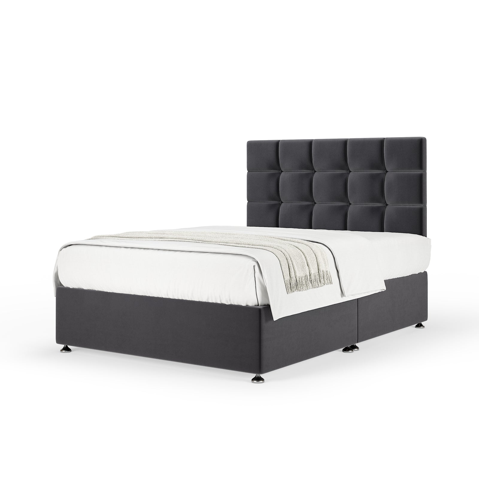 Plush Velvet Divan Base And Square Headboard | Small Single | Graphite