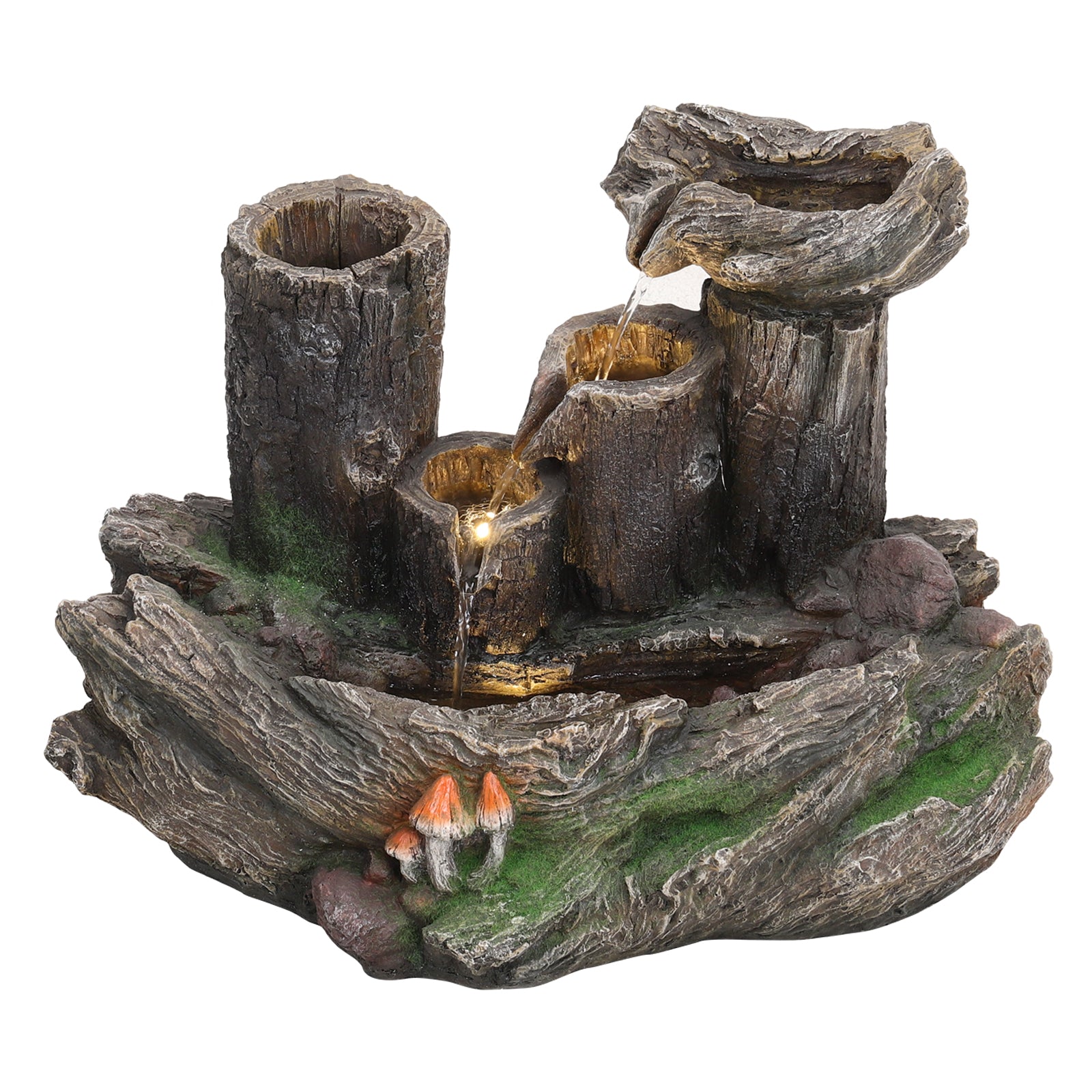 Solar Powered Resin Log Water Fountain
