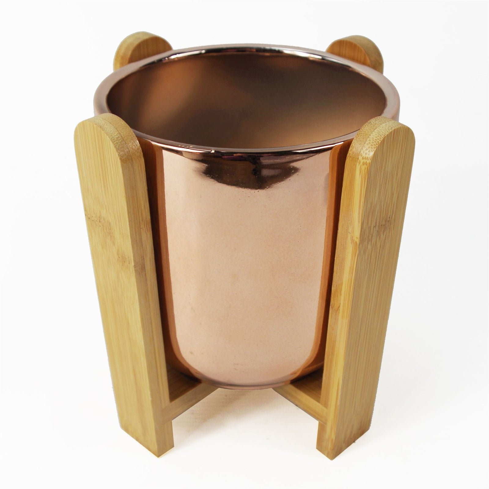 16cm Gold Ceramic Planter With Bamboo Stand