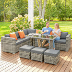 10 Piece Rattan Garden Furniture Set, Outdoor Patio Furniture | Dark Grey