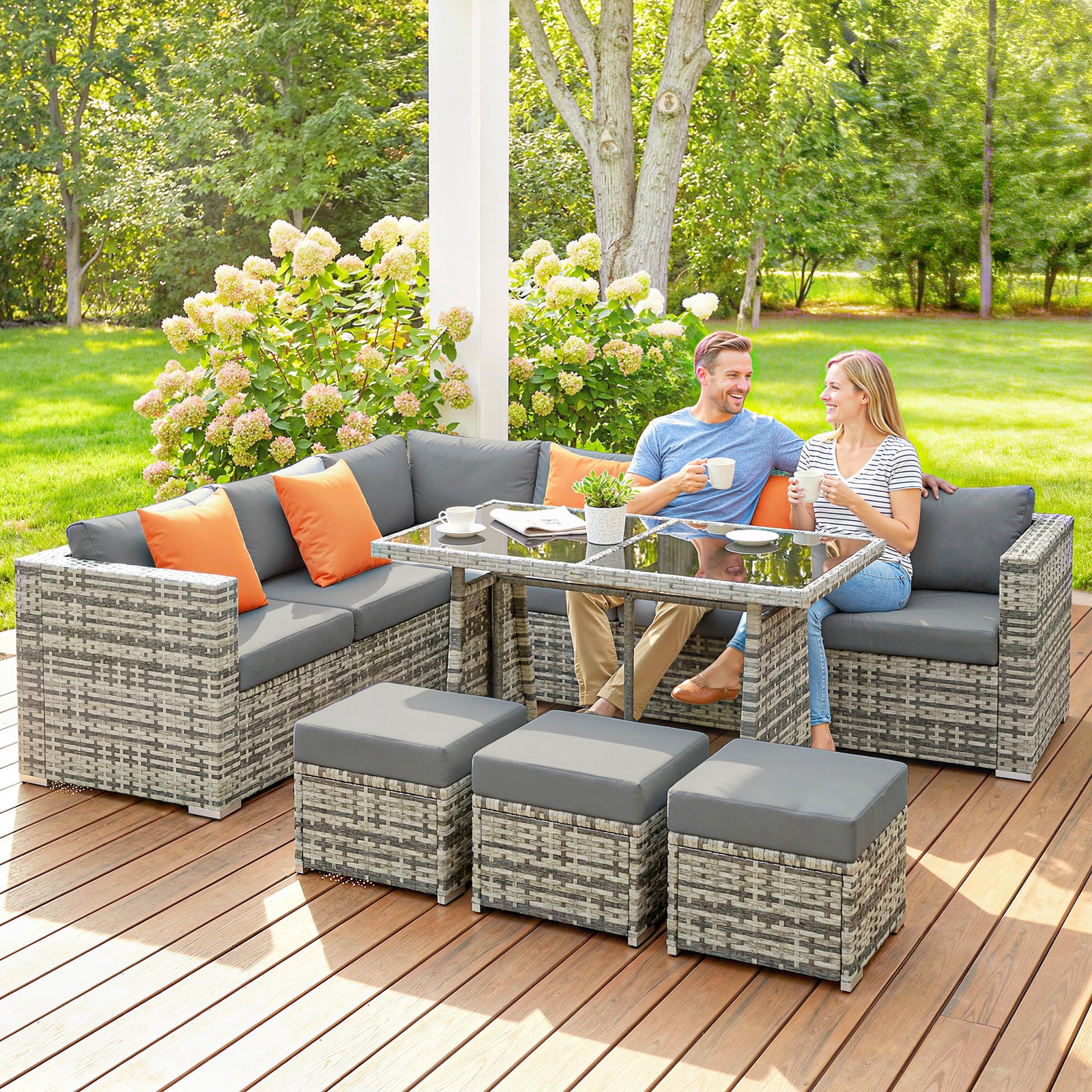 10 Piece Rattan Garden Furniture Set, Outdoor Patio Furniture | Dark Grey