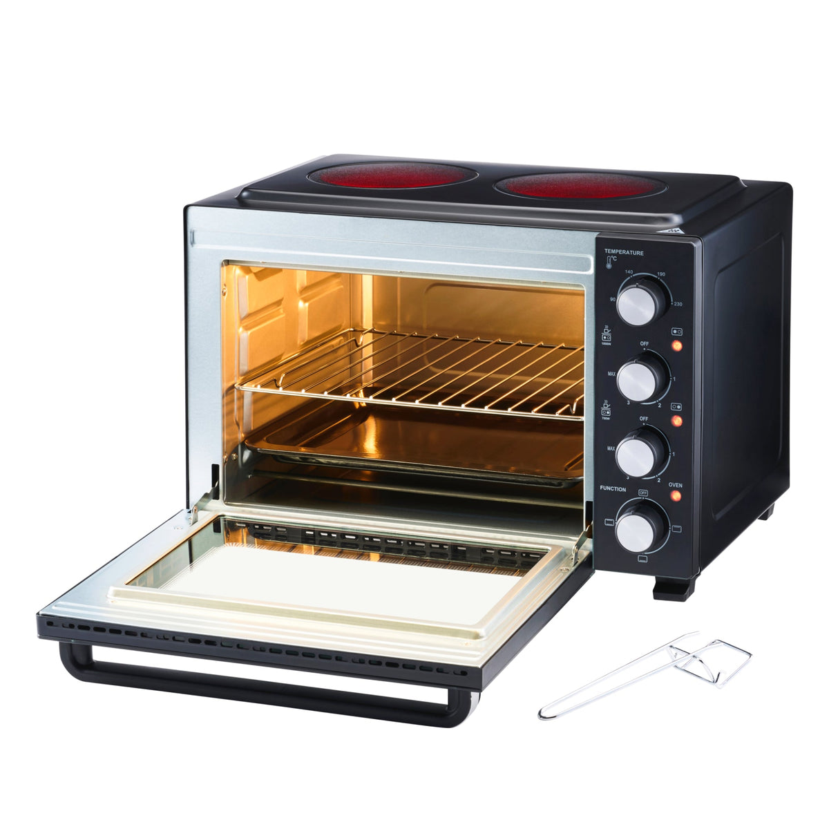 Cooks Professional 34l Mini Oven With 2 Ceramic Hobs - Countertop Cooker