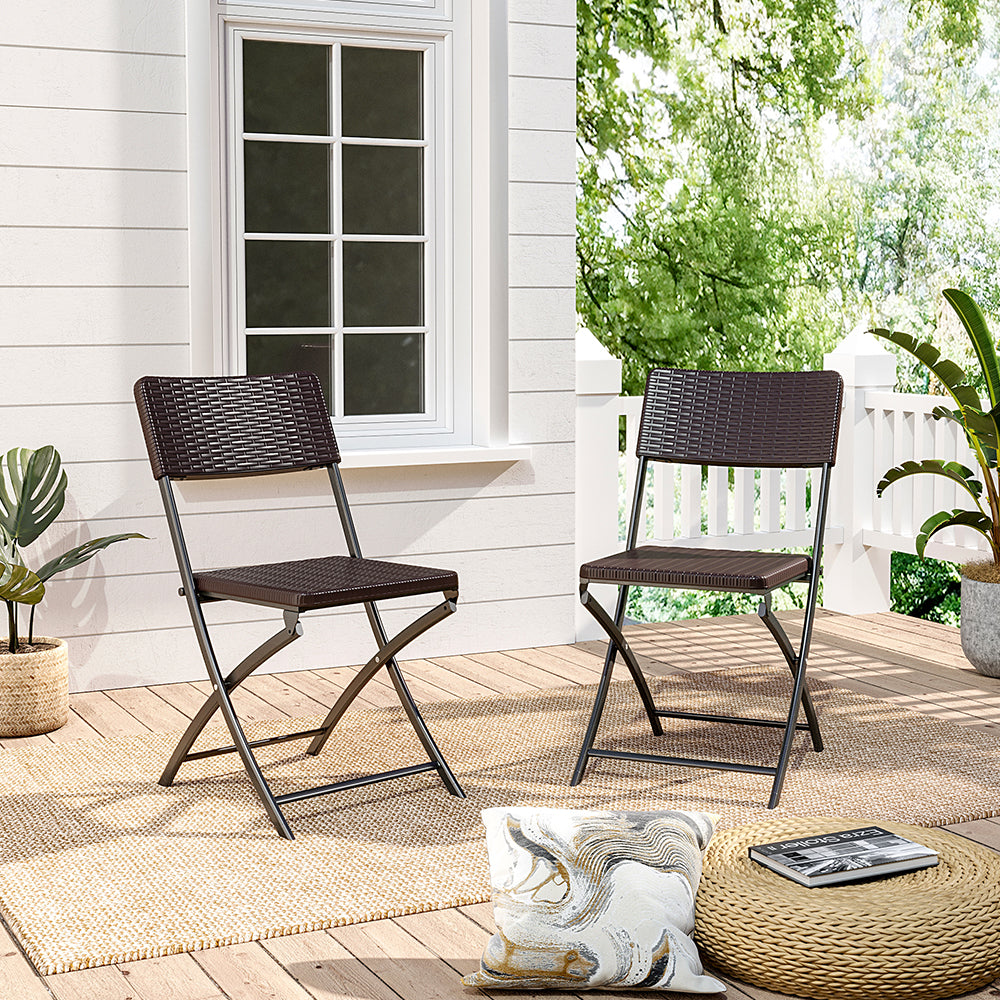 Set Of 2 Outdoor Rattan Plastic Folding Chairs Black/brown | One Size | Brown