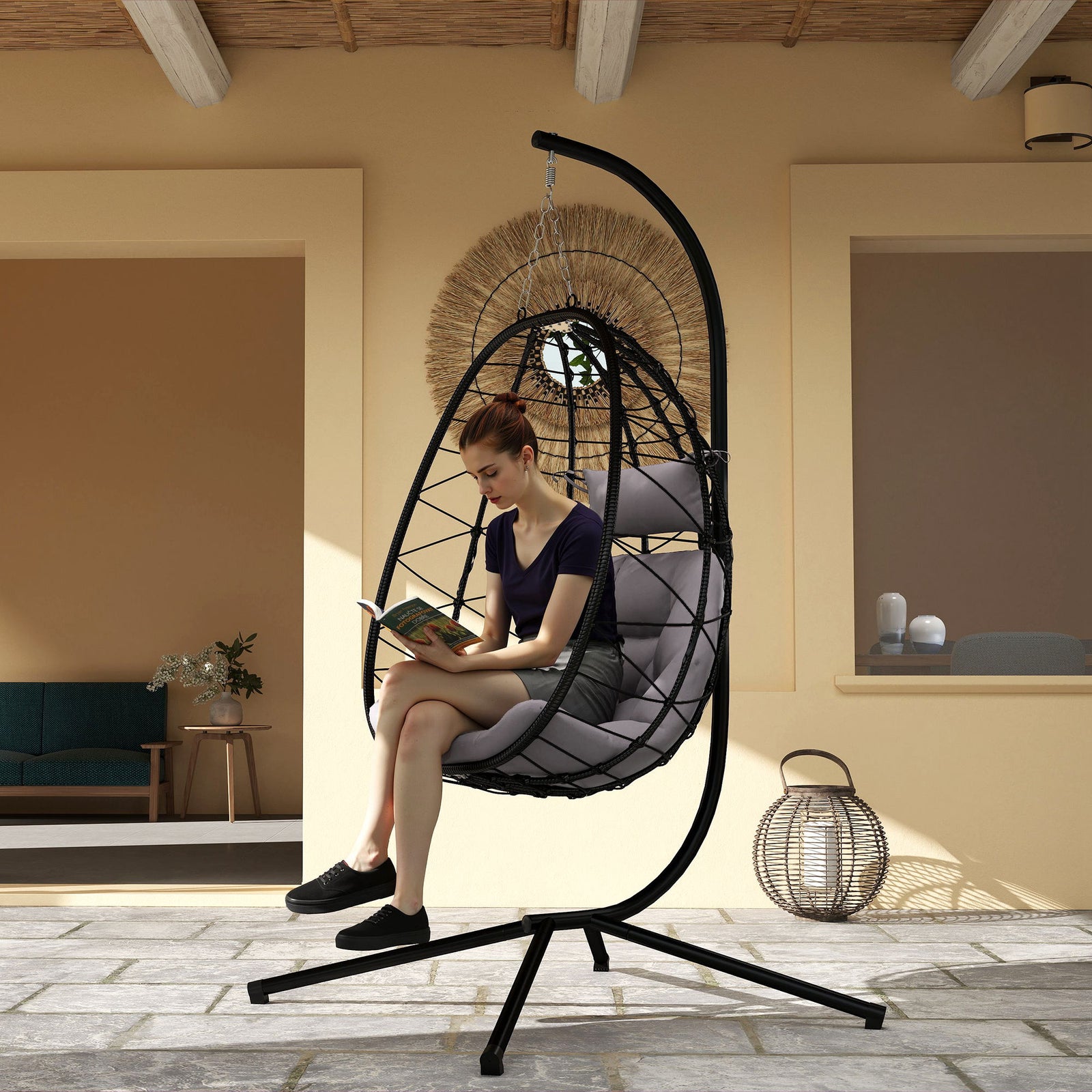 Garden Egg Chair Outdoor Hanging Swing Chair, Folding Basket