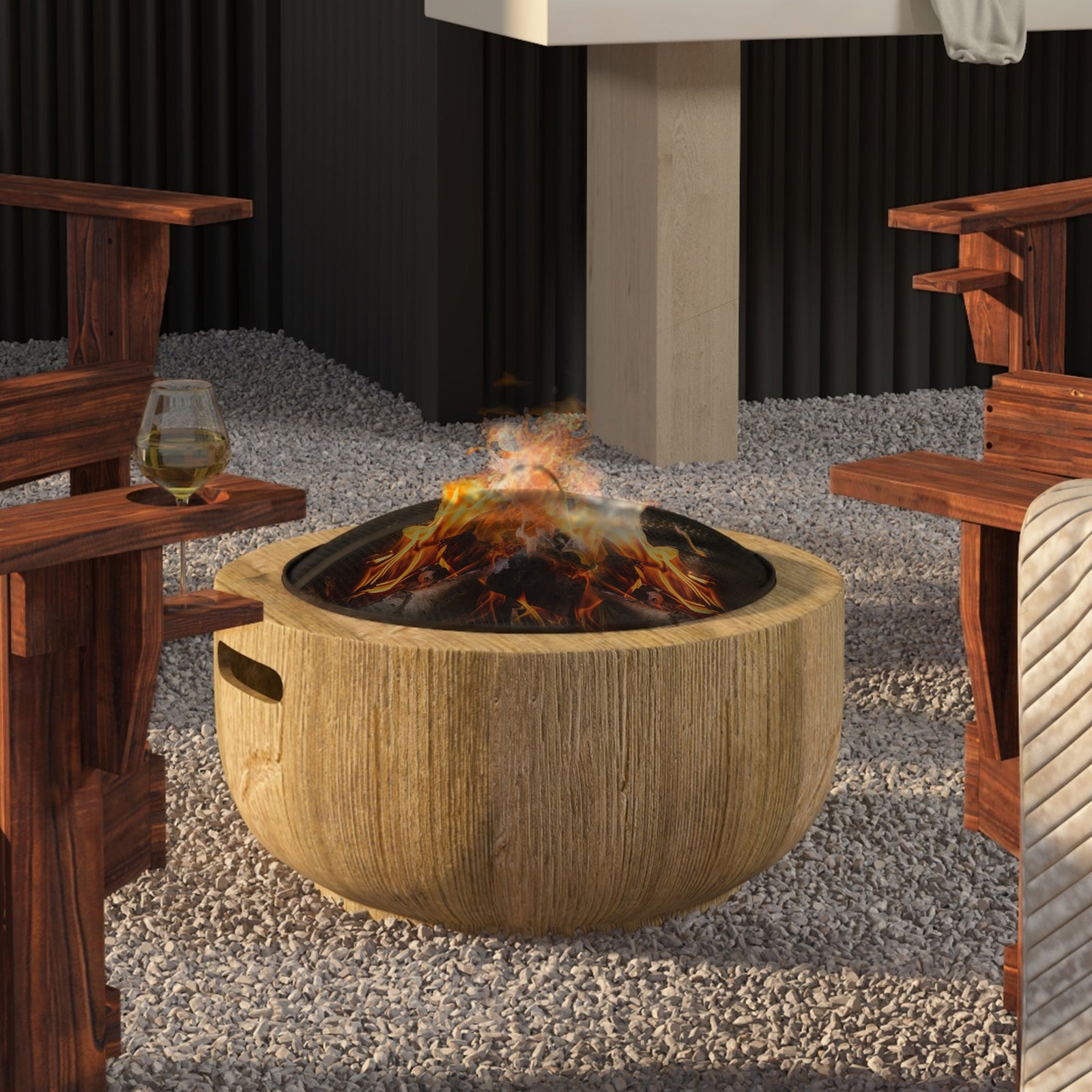 Outsunny Fire Pit With Spark Screen And Poker, 61.5 Wood-burning Brazier