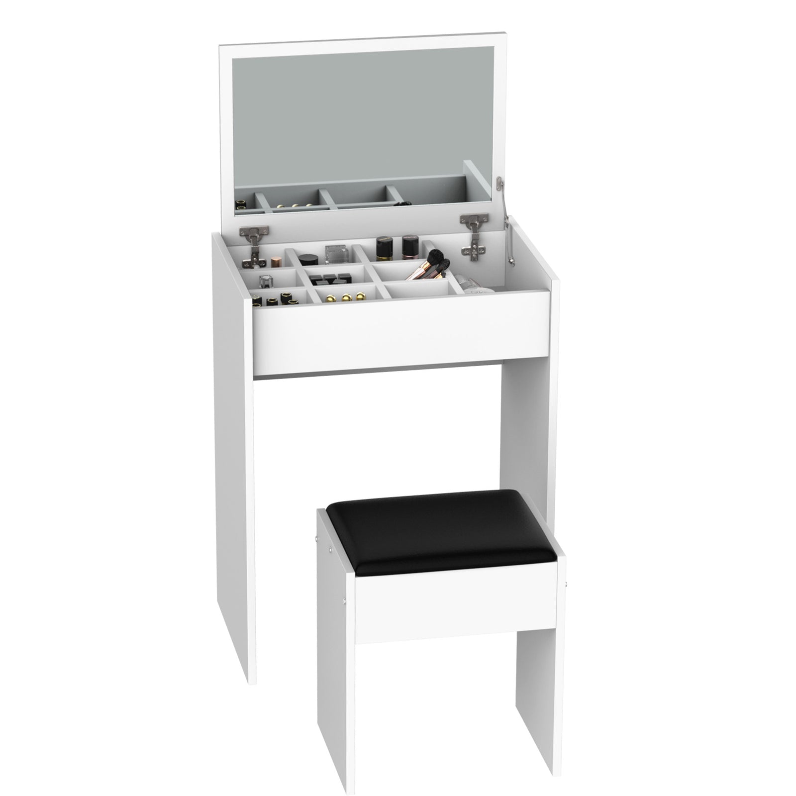 Dressing Table Set Cushioned Stool Flip-up Mirror Chipboard | One Size | White