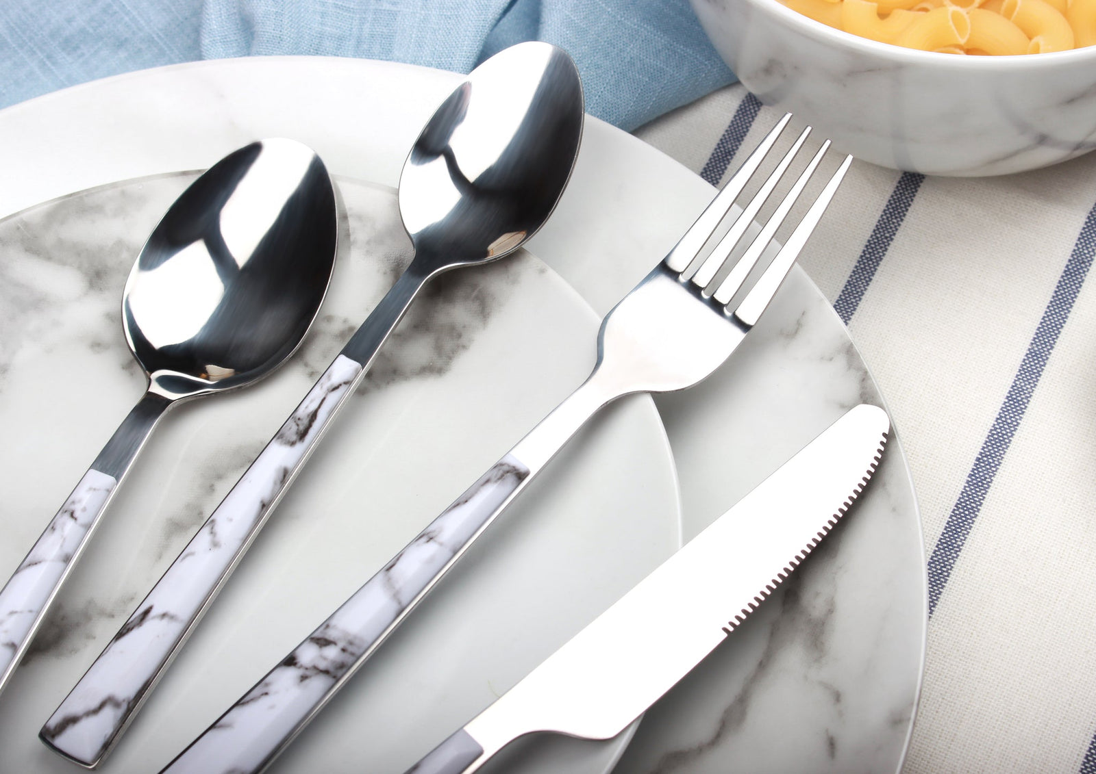 Cutlery Sets 16 Pc Set Knife Fork Spoon Marble Decal Handle