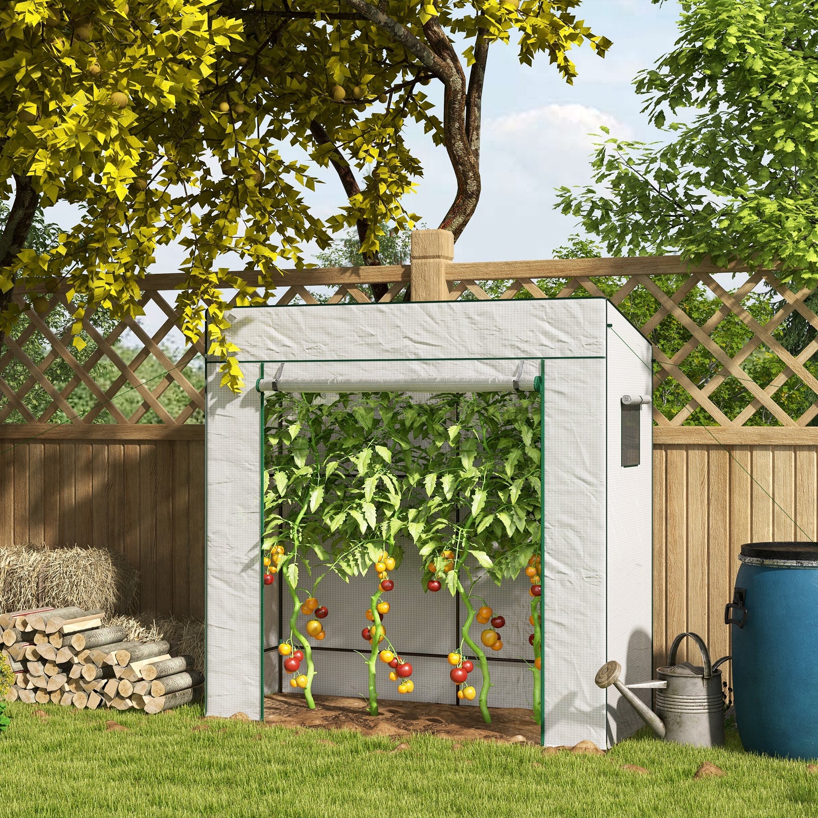 Lean-to Tomato Growhouse W/ Roll-up Door | White