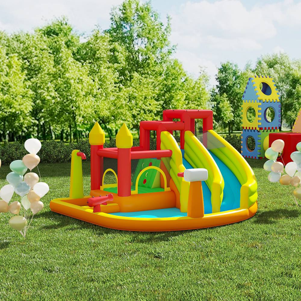 Breeins Inflatable Water Park With Dual Slides & Splash Pool, Large Bounce House For Kids, Heavy-duty Oxford Fabric, 480w Air Blower Included