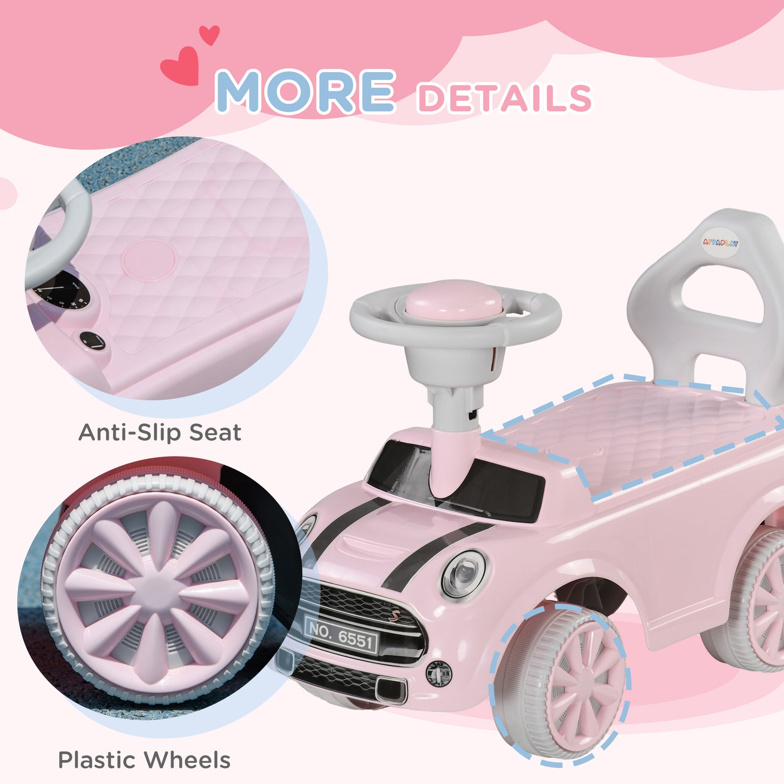 Ride On Car Foot To Floor Sliding Car W/ Air Horn | Pink