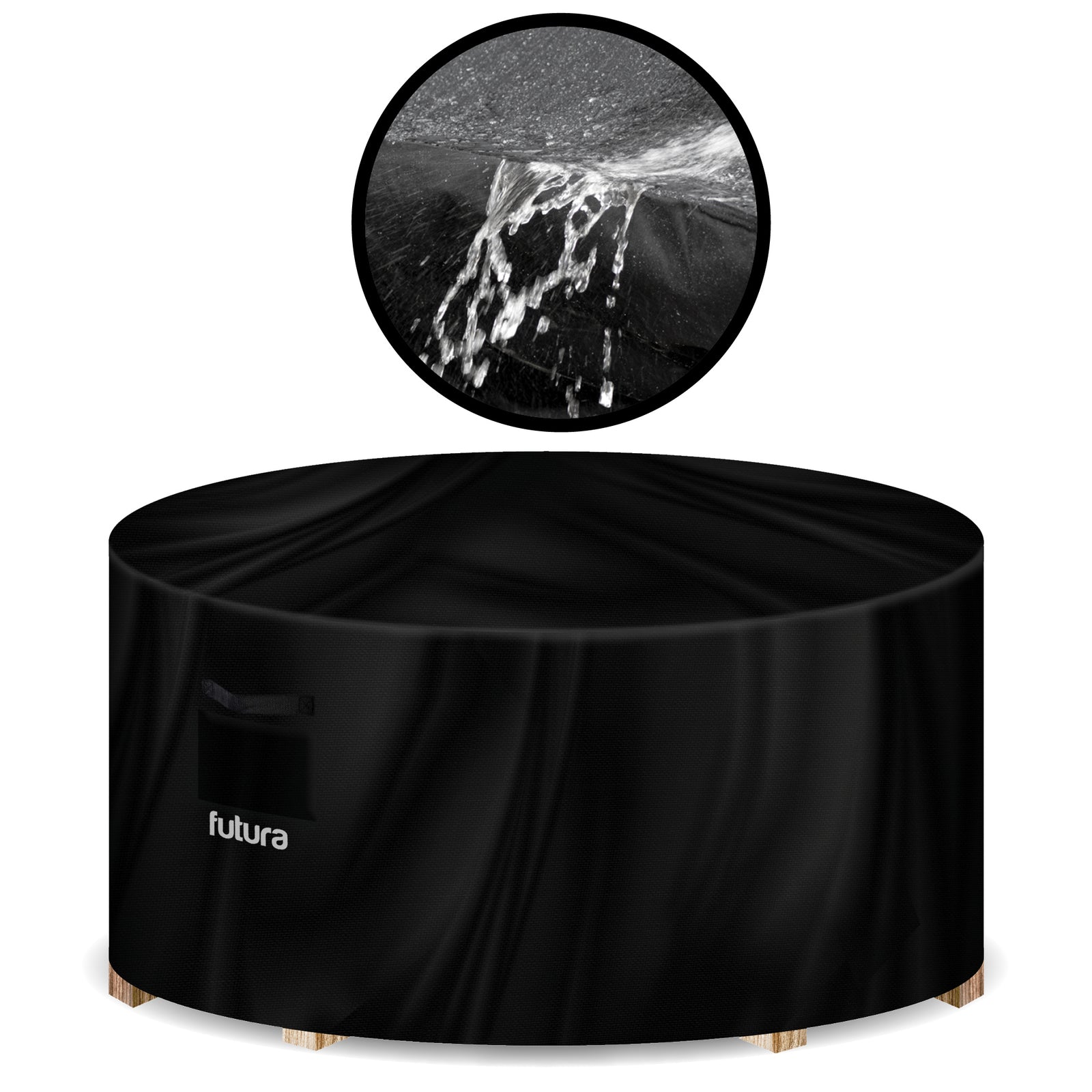 Premium Round Waterproof Garden Furniture Cover, Outdoor Patio Weatherproof Rattan Table & Chair Set Guard | 128 x 71cm | Black
