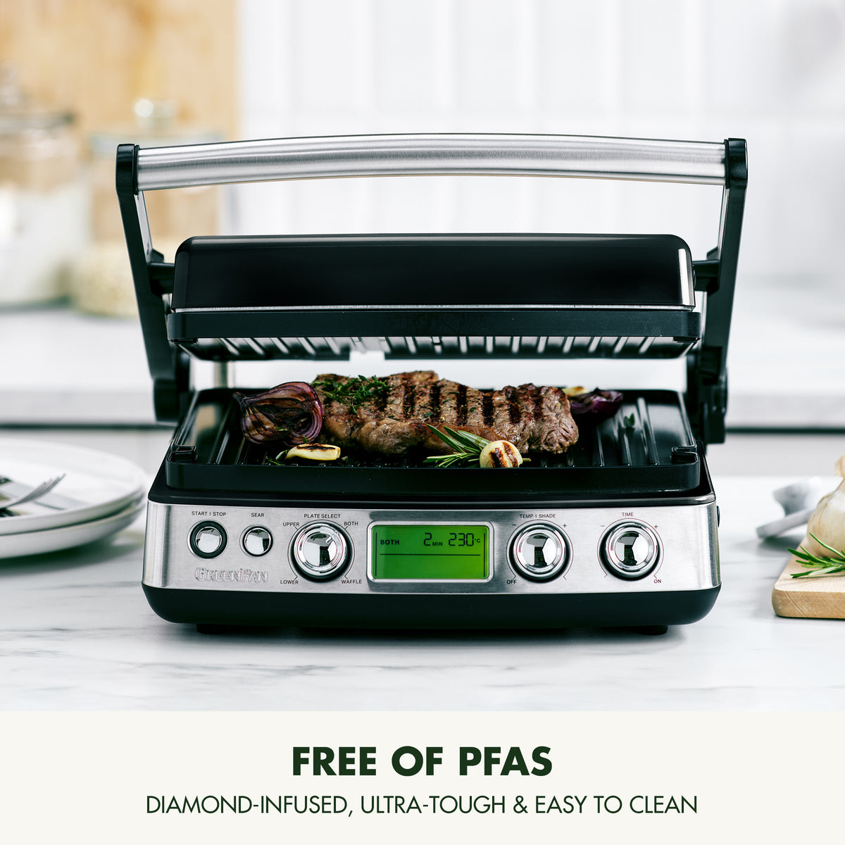 Elite 6-in-1 Contact Grill, Pfas-free Ceramic Non-stick, Adjustable Temperature | Black