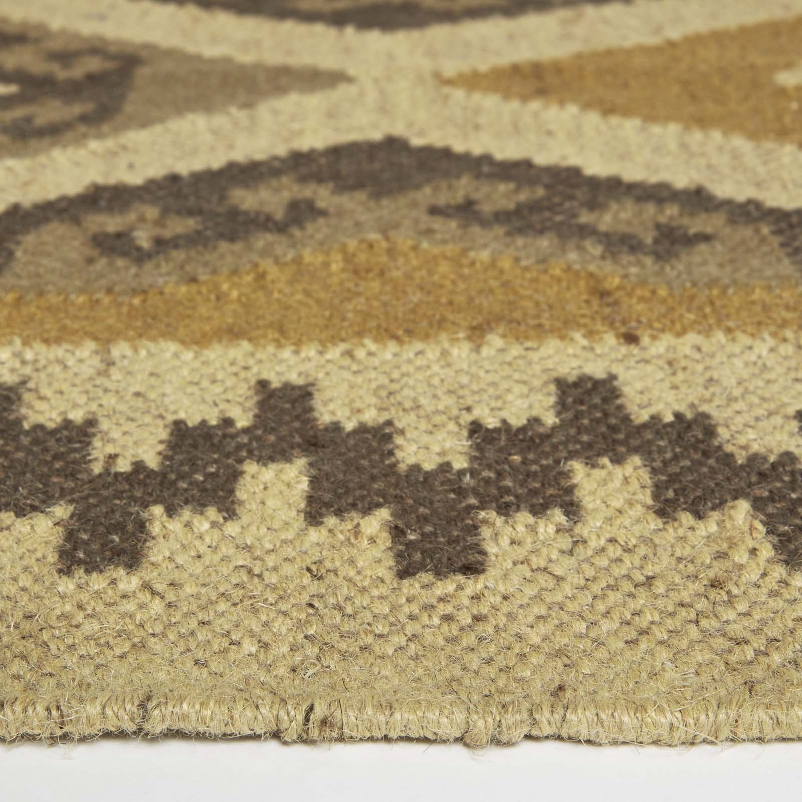 Ravar Brown & Gold Kilim Wool Rug | 180cm x 90cm | Brown