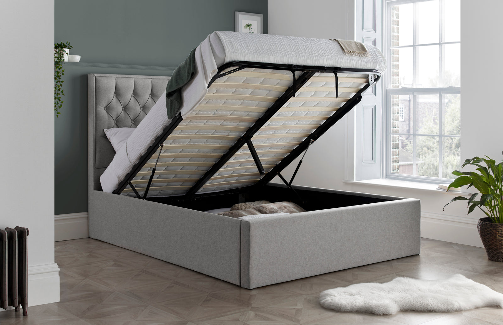 Wilson Fabric Ottoman Bed | Double | Grey