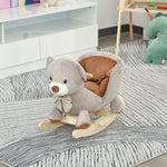 Kids Rocking Bear Plush Ride On Seat W/ Sound Button Wood Base Seat Belt