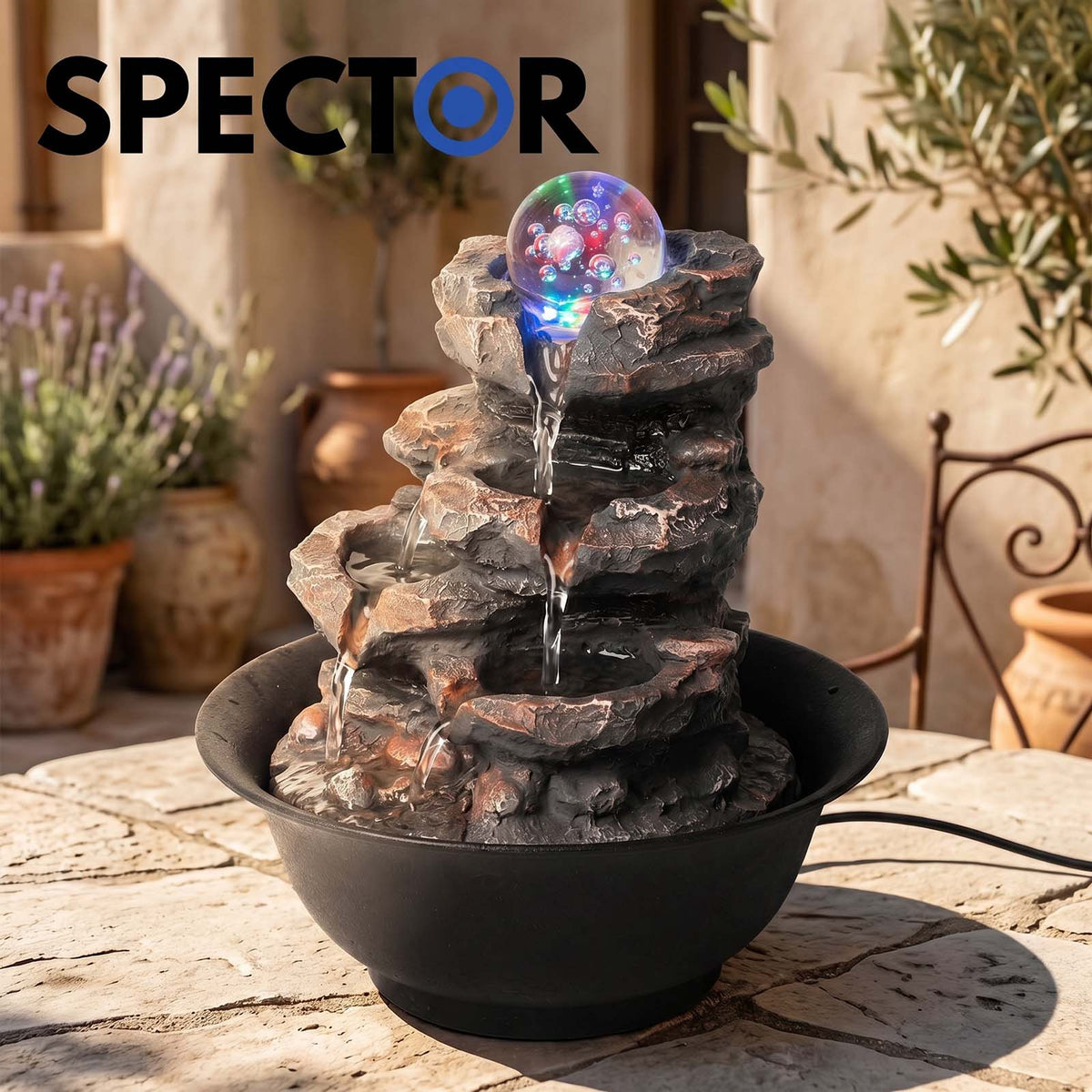 Spector Water Fountain Tabletop Water Feature 3-speed Flow Resin Rock Brown